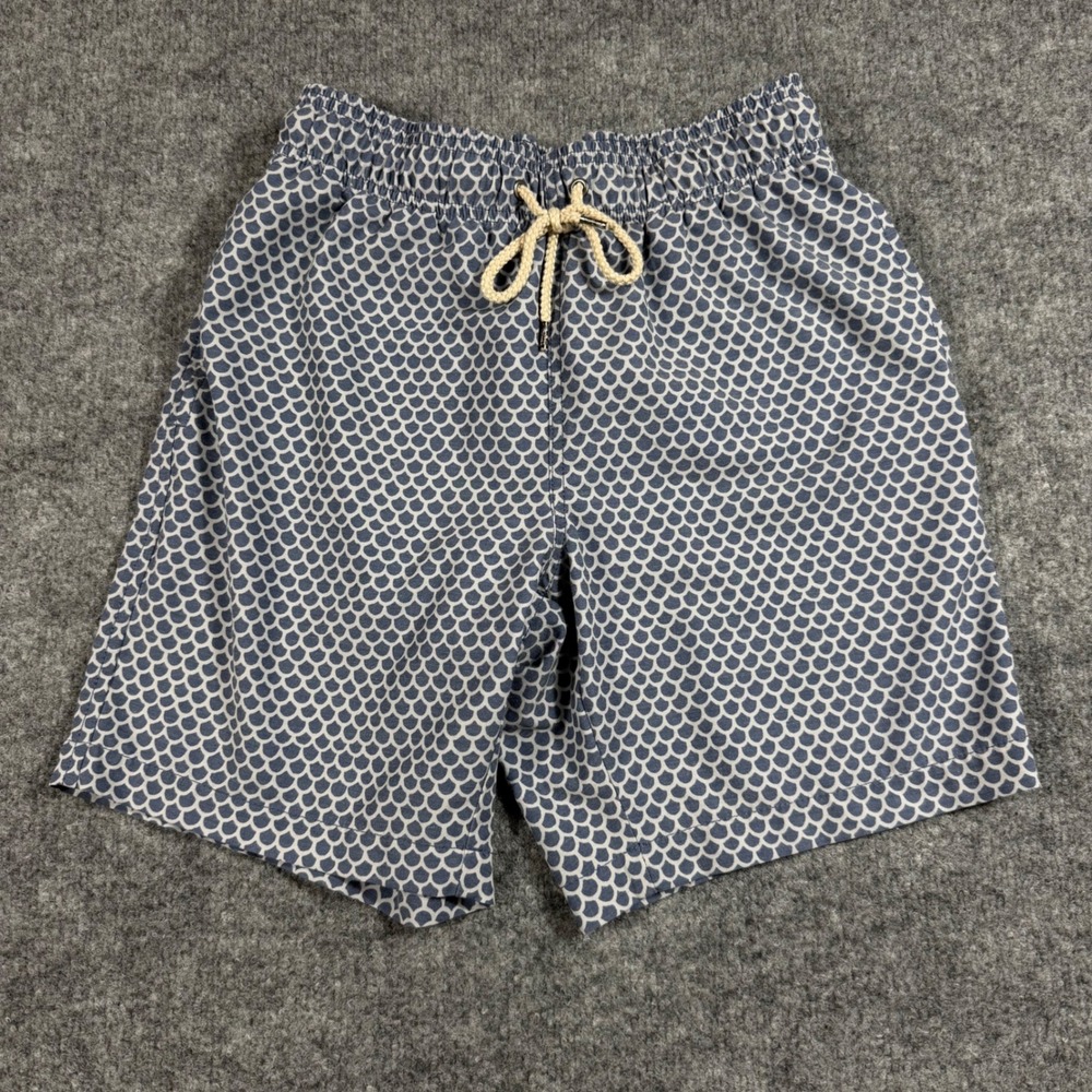 Faherty Board Shorts Swim Trunks Mens Small Blue Scale Recycled Print EUC